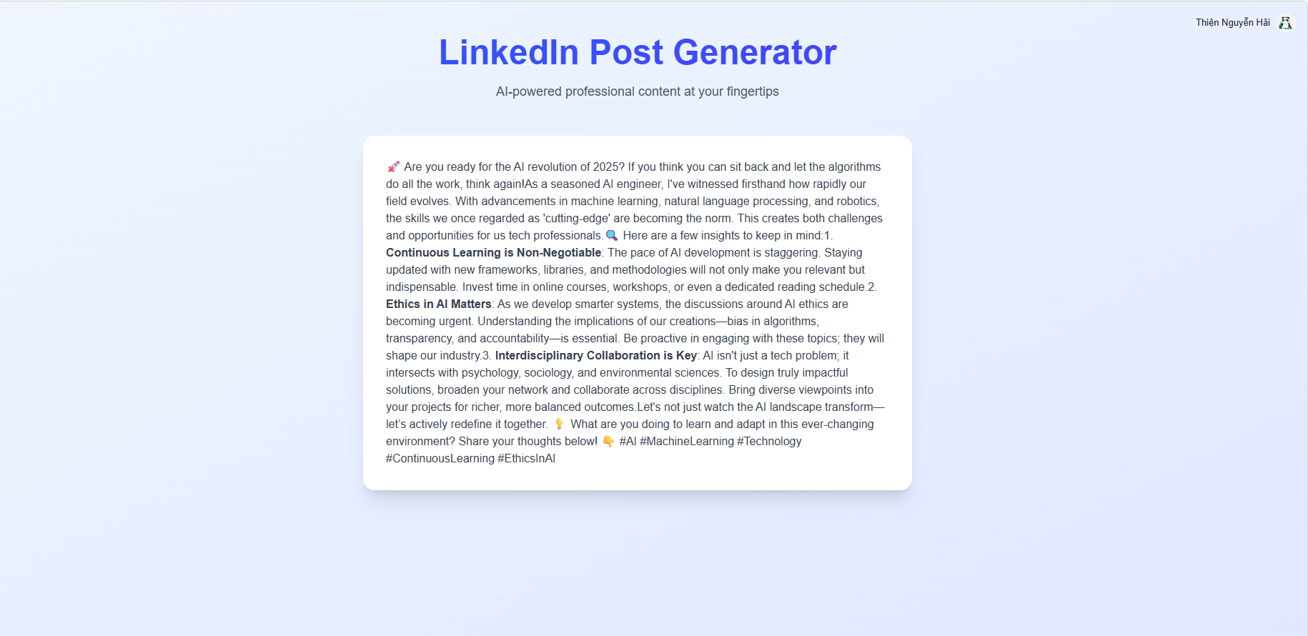 AI LinkedIn Post Generator