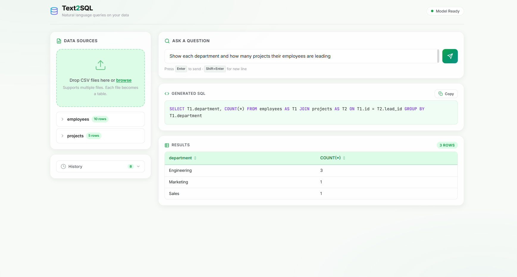 Local Text2SQL Platform
